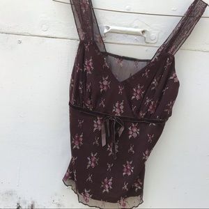 Floral Mesh Top With Bow